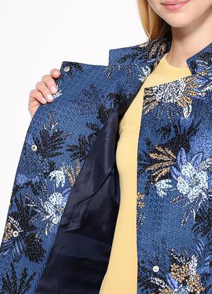 Жакет - летнее пальто синий цветы3 фото