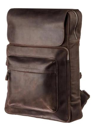 Большой кожаный коричневый рюкзак для ноутбука 16" 17" винтажный casual  crazy horse
