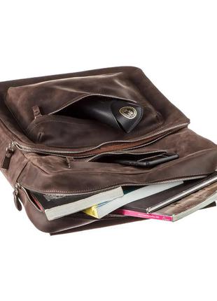 Большой кожаный коричневый рюкзак для ноутбука 16" 17" винтажный casual  crazy horse3 фото