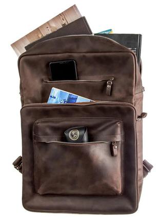 Великий шкіряний коричневий рюкзак для ноутбука 16" 17" вінтажний casual crazy horse2 фото