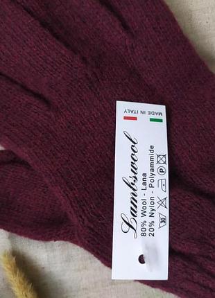 Шерстяные итальянские вязанные перчатки марсала / винный/ вишневый