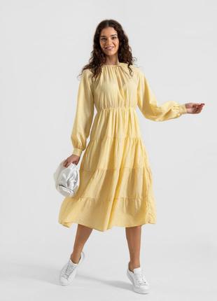 Платье миди с воланами турция koton желтая клетка