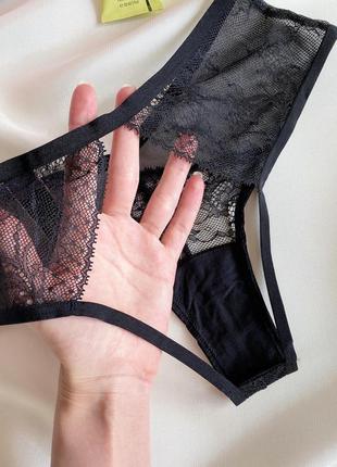 Чорні трусики victoria’s secret very sexy оригінал відкриті мереживні трусики з доступом