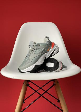 Женские кожаные спортивные кроссовки nike m2k tekno серые с  оранжевым🆕 найк м2к текно