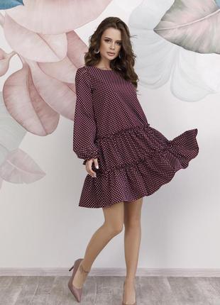 Бордовое платье-трапеция в горошек арт: 12179_бордовыйколлекция: аcme of perfection бренд:	issa plus1 фото