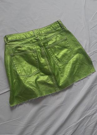 🍏яркая джинсовая мини юбка блестящая5 фото