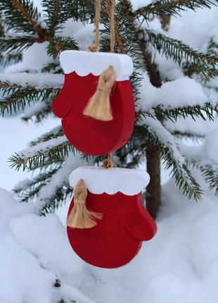 Ялинкова іграшка рукавиці ялинкові іграшки прикраси рукавички натуральне дерево варежки йолочная игрушка рождественская подвеска