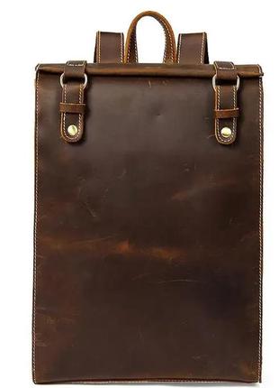 Вінтажний шкіряний рюкзак чоловічий коричневий стильний рівний прямокутний4 фото