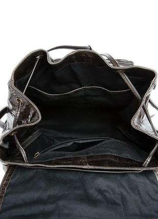 Шкіряний коричневий стильний рюкзак місткий стяжка клапан чоловічий унісекс3 фото