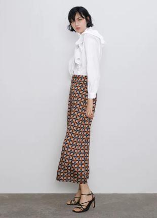 Широкие атластные штаны 🔥zara🔥 этнические  кюлоты геометрический принт палаццо клешеные брюки2 фото
