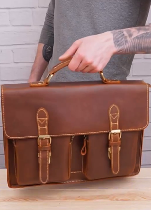 Портфель рудий, світло-коричневий шкіряний стильний casual вінтажний