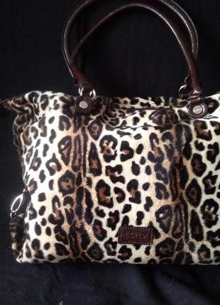 L. credi ділова елегантна велика плюшева сумка шопер леопардовий коротке хутро