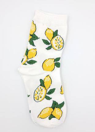 🍋білі жіночі шкарпетки з лимончиками, класнючі жіночі шкарпетки🧦2 фото