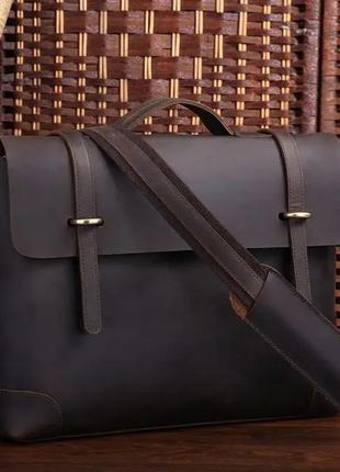 Стильная сумка портфель винтаж ретро casual кожаная коричневая crazy horse