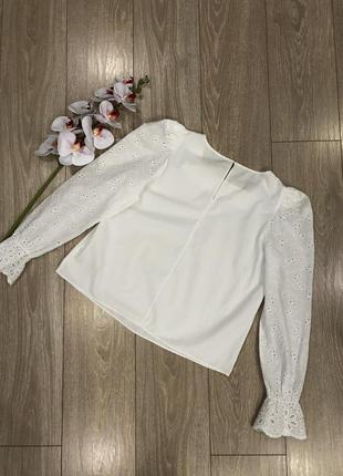 Белая блуза  с прошвой3 фото