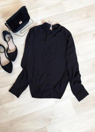 Черная базовая рубашка кофточка блузка классическая с завязками zara bershka h&m hema primark dorothy perkins only asos mango next