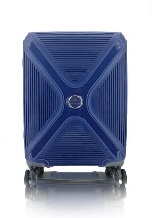 Дорожный чемодан пластиковый полипропилен snowball 84803 ручная кладь на 4 двойных колесах синий