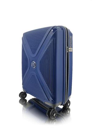 Дорожный чемодан пластиковый полипропилен snowball 84803 ручная кладь на 4 двойных колесах синий3 фото