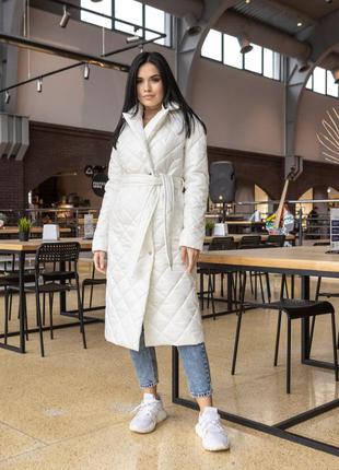 Модне молодіжне жіноче зимове пальто стокгольм біле3 фото
