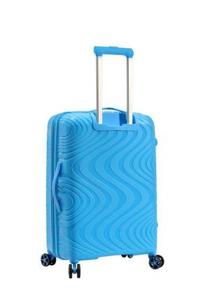 Дорожный пластиковый полипропиленовый чемодан snowball 04303 ручная кладь на 4 двойных колесах голубой2 фото