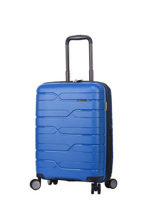 Дорожній чемодан пластиковий поліпропілен snowball 96103 ручна поклажа на 4 подвійних колесах блакитний