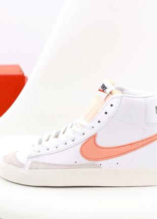 🧡🤩nike blazer mid 77 vintage white orange swoosh🤩🧡женские высокие кроссовки найк2 фото