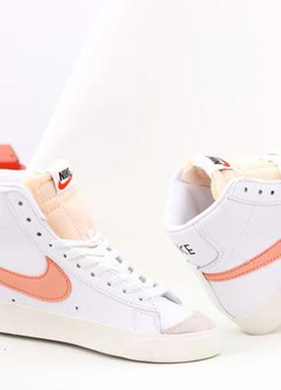 🧡🤩nike blazer mid 77 vintage white orange swoosh🤩🧡женские высокие кроссовки найк9 фото