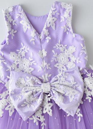 Нарядна бузкова сукня для дівчинки на 6-7 років дитяче плаття с білим мереживом і намистинками7 фото