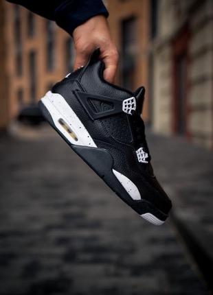 🏀🖤nike air jordan 4 retro black white🖤🏀демисезонные мужские кроссовки найк джордан 4 чёрные, кросівки чоловічі найк