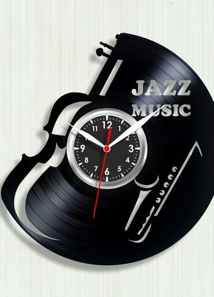 Вінтажний годинник годинник із вінілу джаз стиль джаз годинники з гітарою годинник із саксофоном тихий годинник 30 сантиметрів1 фото