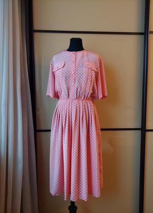 Платье винтажное миди пудровае розовое в  прин горох 💗