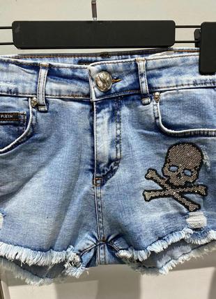 Крутые джинсовые короткие шорты, люкс,черепок,поб 43.1 фото