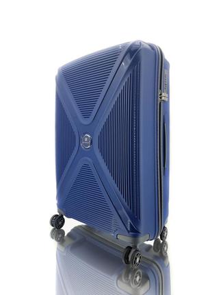 Дорожный средний чемодан пластиковый полипропилен snowball 84803 м на 4 двойных колесах синий3 фото