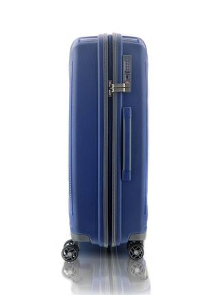 Дорожный средний чемодан пластиковый полипропилен snowball 84803 м на 4 двойных колесах синий5 фото