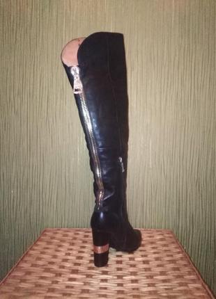 Сапоги ботфорты на каблуке чёрного цвета кожаные mallanee2 фото