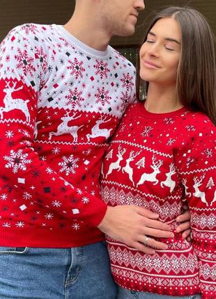 Свитеры для пары, фемили лук ♥️ новогодний свитер с оленями1 фото