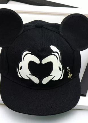 Дитяча кепка снепбек з вушками міккі маус серце (mickey mouse) disney з прямим козирком чорна, унісекс4 фото
