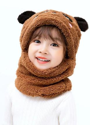 Детский снуд панда с ушками (мишка) теплая шапка-шарф 2 в 1 (зимняя шапка-шлем, балаклава), унисекс7 фото