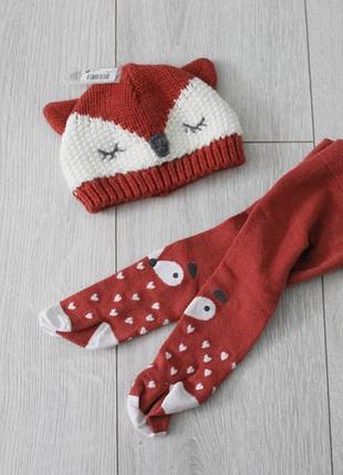 Детский комплект - шапка и колготки в лисички next