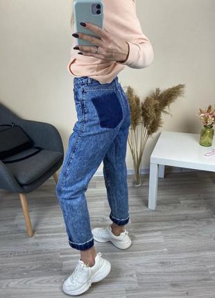 Женские плотные джинсы мом тёмные высокая посадка свободные2 фото