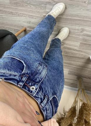 Женские плотные джинсы мом тёмные высокая посадка свободные5 фото