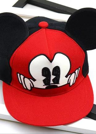 Детская кепка снепбек с ушками микки маус (mickey mouse) disney с прямым козырьком красная 2, унисекс