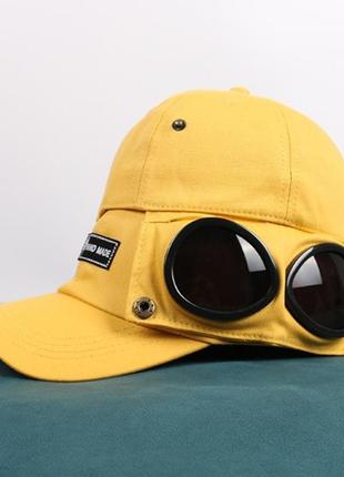 Кепка бейсболка з маскою сонцезахисні окуляри hande made жовта, унісекс8 фото