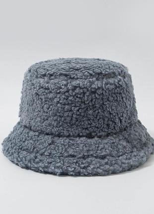 Женская меховая зимняя шапка панама теплая плюшевая пушистая (тедди, барашек, каракуль)5 фото