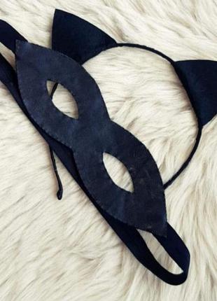 Шкіряна маска + вушка обруч в стилі жінка кішка/кожаная маска ушки женщина кошта1 фото