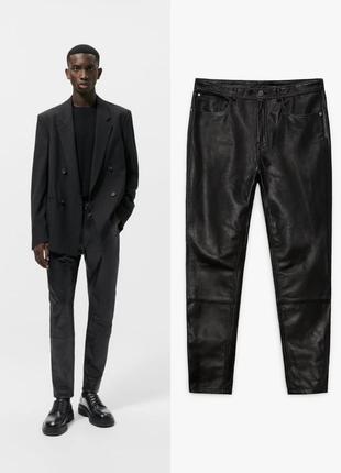 Чоловічі шкіряні штани zara чорного кольору