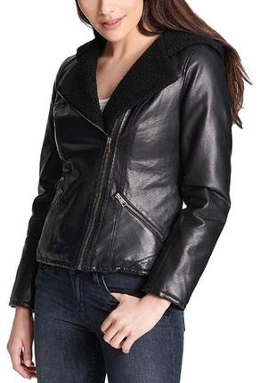 Levi's women's faux-leather hooded moto jacket куртка байкер еко-шкіра утеплена оригінал l