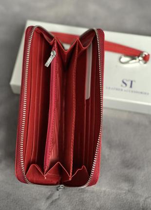 Шкіряний жіночий червоний гаманець на блискавці st 45-2, кольори в асортименті3 фото