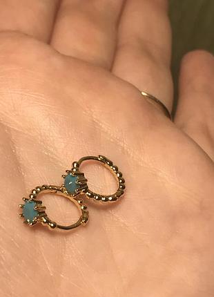 📢акція 📢сережки сережки кільця кільця позолота 14 k з бірюзовим каменем 1 см