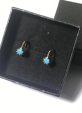 📢акція 📢сережки сережки кільця кільця позолота 14 k з бірюзовим каменем 1 см4 фото